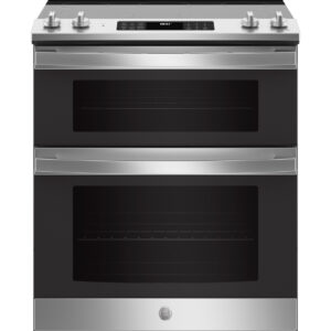 GE 30-inch Slide-In Electric Double Oven Range JSS86SPSS Stainless Steel with True Convection and Air Fry