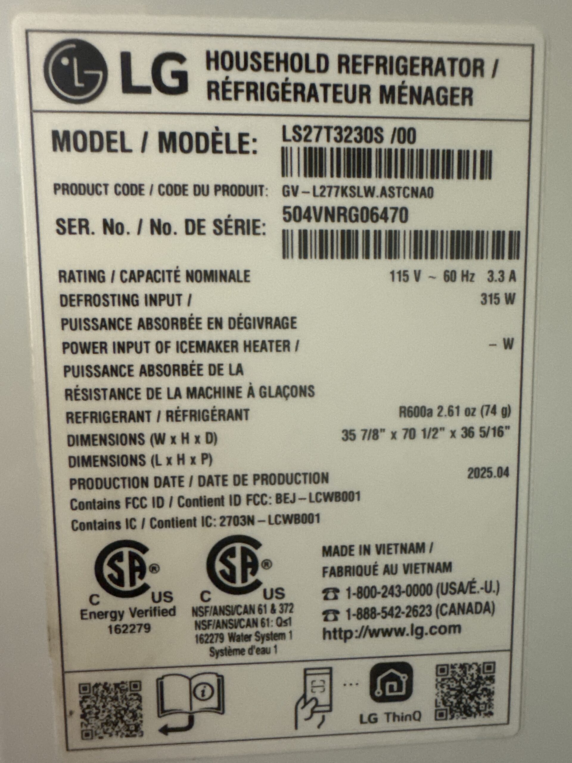 LG 27 cu. ft. Side-by-Side Smart Refrigerator - Stainless Steel (LS27T3230S) - Image 2