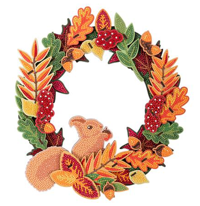 Craft Buddy Crystal Art Buildable Fall Wreath Kit - 3D Diamond Painting Squirrel